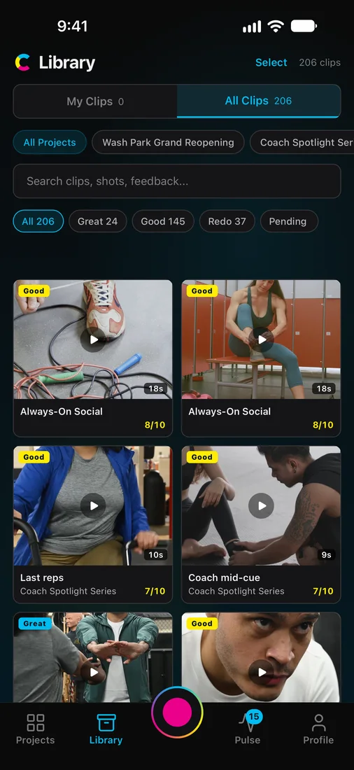 The library in the Cinebody app