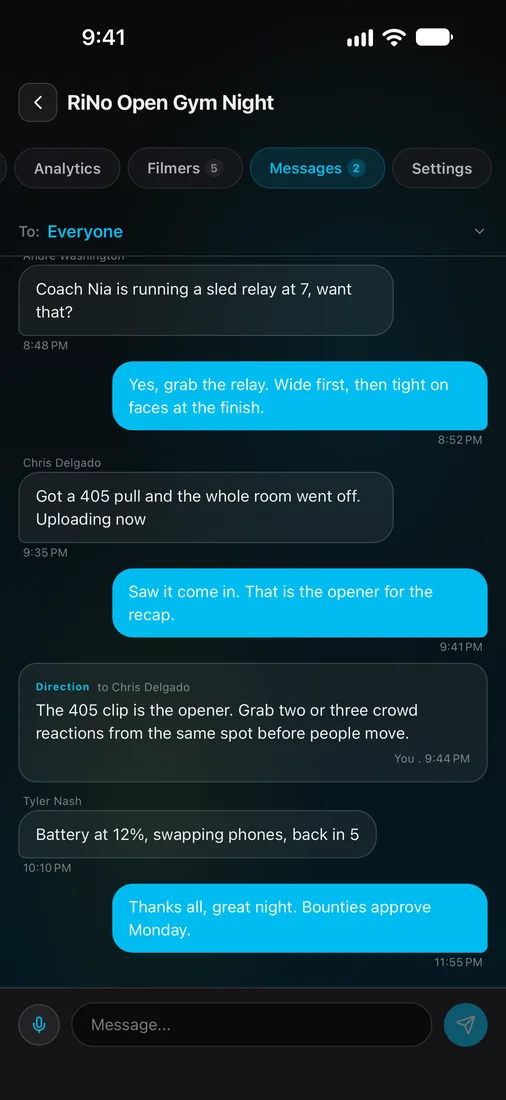 The same conversation in the Cinebody app