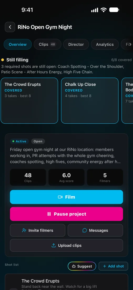 The same project in the Cinebody app