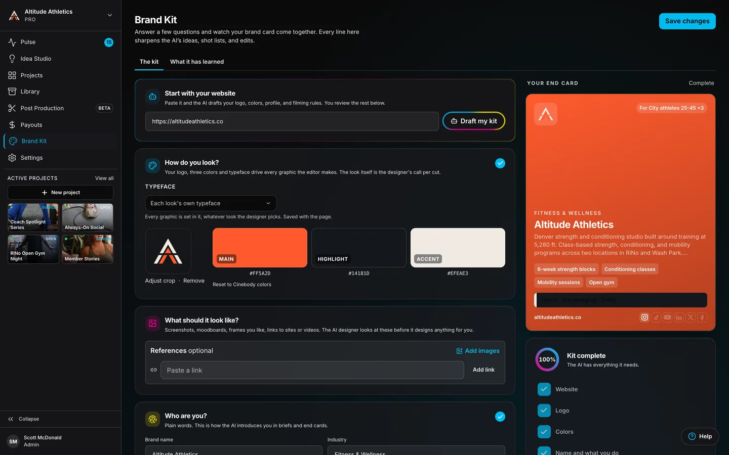 Brand Kit: logo and colors, fetched from your site