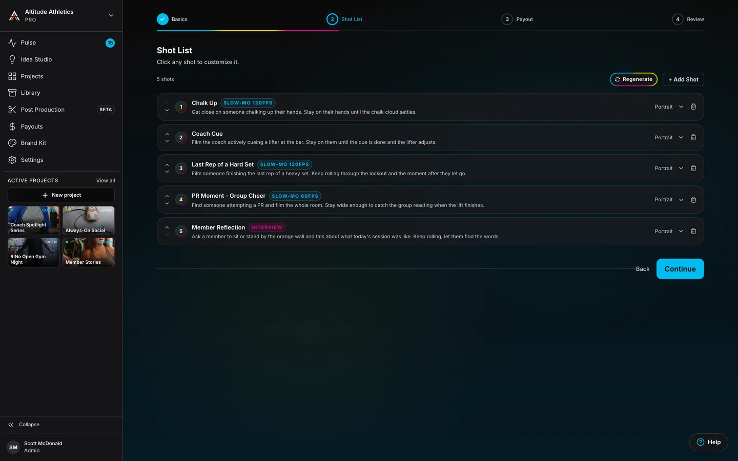 An AI-generated shot list from one description