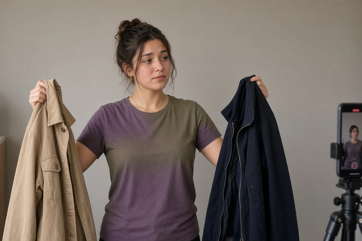 Choosing a jacket before an on-camera interview